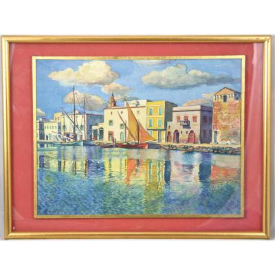 Watercolor Du Port De Bizerte In Tunisia
