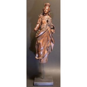 Large Virgin And Child In Walnut Flanders XVII