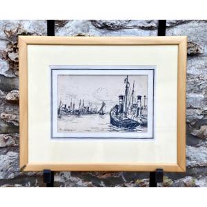 Drawing By Frank Will Boats In Port