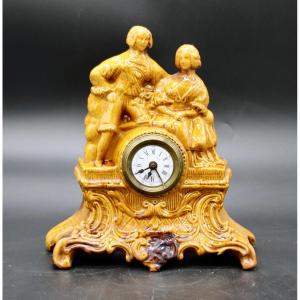 19th Century Pendulum With Characters In Glazed Earth