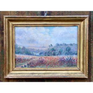 Peinture XXème Le Champ De Coquelicots Par André Anglade 