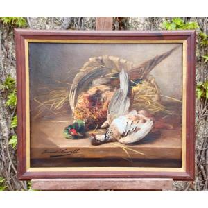 Painting By Brunel De Neuville Still Life With Pheasants