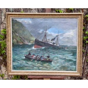 Painting By Gustave Colin Rescue On The Basque Coast