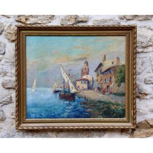 XXth Painting View Of The Port Of Martigues