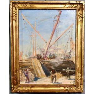 20th Century Painting Boats At The Quay