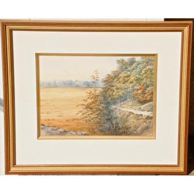Aquarelle "paysage De Campagne Automnale" De Feilding