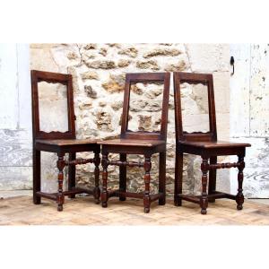 Suite Of 3 19th Century Lorraine Chairs In Oak