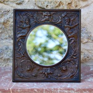 Bronze Mirror Decorated With 19th Century Characters