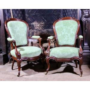 Pair Of Napoleon III Armchairs In Mahogany