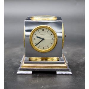  Pendule De Bureau Cube Chrom&eacute; De Dupr&eacute;-lafon 