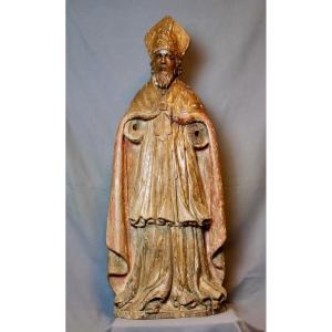Bishop In Polychrome Oak From The 18th Century