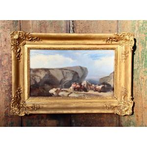 19th Century Painting Knights On Horseback Golden Frame
