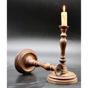 Pair Of 19th Century Candlesticks In Polychrome Wood 