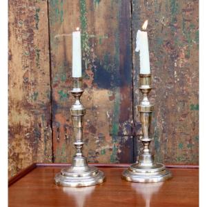 Pair Of Candlesticks In Polished Bronze Early 19th Century 