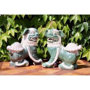 Pair Of 20th Century Fô Dogs In Earthenware