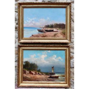 Pair Of Marine Paintings By Alfred Godchaux 