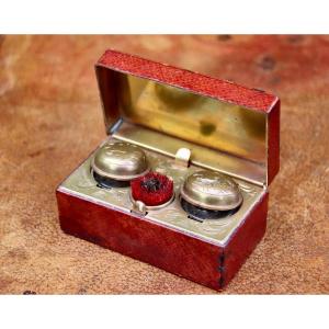 Early 19th Century Inkwell In Red Morocco