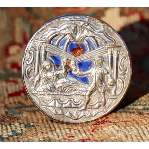 18th Century Box In Chiseled Silver And Stone