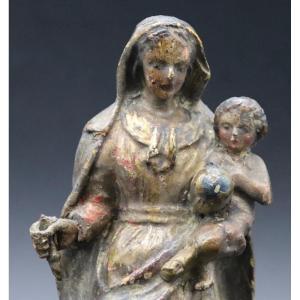 Virgin And Child 18th Century In Polychrome Wood