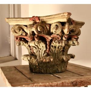 18th Century Corinthian Capital In Polychrome Wood