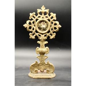 Reliquary Monstrance St Felicissimi 18th Century In Gilded Wood 