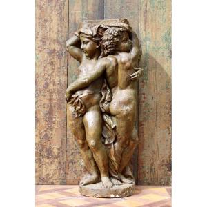 Large Sculpture Stand With Putti From The Early 20th Century 