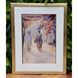 Orientalist Watercolor "the Souk" 