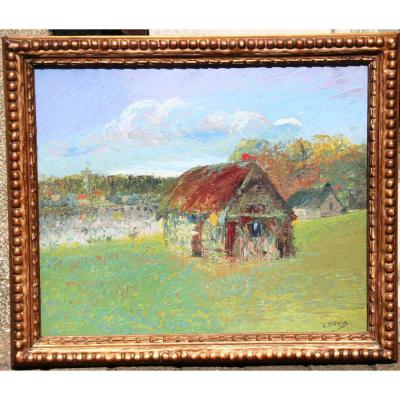 Oil On Cardboard "landscape" Of Edouard Febvre