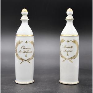 Pair Of 19th Century Medicinal Bottles In Paris Porcelain