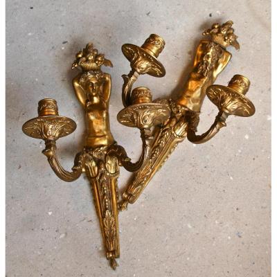 Paire d'Appliques XVIIIème En Bronze Doré
