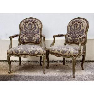 Pair Of 18th-century Queen Anne Style Armchairs With Flat Backs