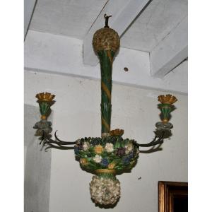 19th Century Three-light Ceramic Chandelier 