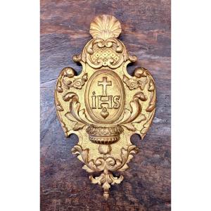 18th-century Gilded Wooden Holy Water Font 