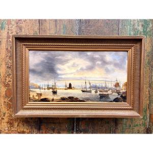 19th Century Painting "the Port Of Camaret" By Auguste Mayer