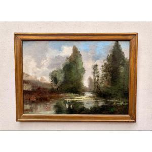 19th Century Painting, Barbizon School, River Landscape 
