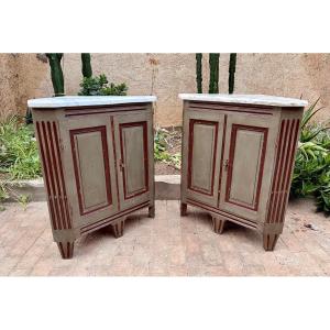 Pair Of Painted Corner Cabinets From The 18th Century