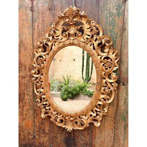 Oval Mirror In Gilded Wood In Rocail Style From The 19th Century 
