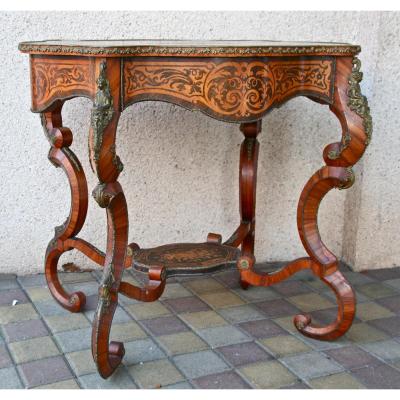 Pedestal Table Napoleon III Nineteenth Marquetry And Gilt Bronze