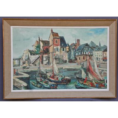 Painting XXth Middle "port De Honfleur"