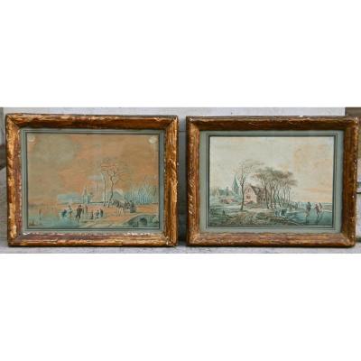 Pair Of Watercolors Dutch Nineteenth