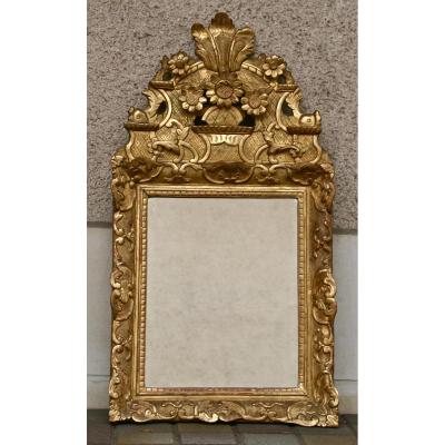 XVIIIth Louis XIV Mirror In Gilded Wood Fronton Ajouré