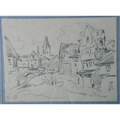 Drawing Nineteenth "norman Village" Eugene Isabey