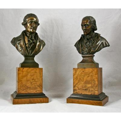 Pair Of Bronze Busts "dante And Charbonnet" After Vass