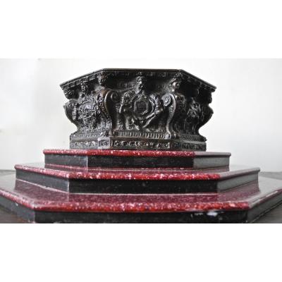 Nineteenth Bronze Mortar Cup On Porphyry Pedestal