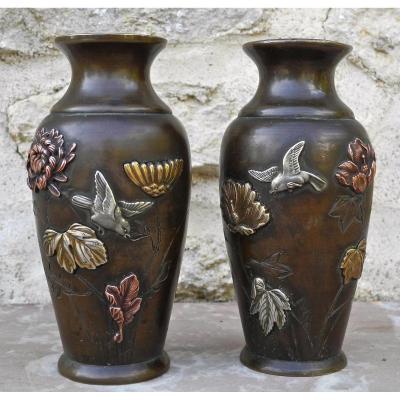 Pair Of Vases Japan XIXth Bronze