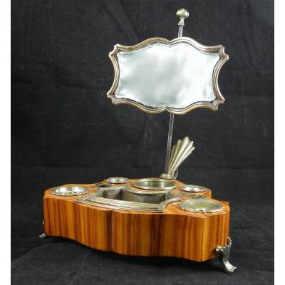 Inkwell XVIIIth Screen Rosewood And Silver Metal