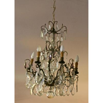 19th Century Chandelier 9 Lights Bronze Panpilles