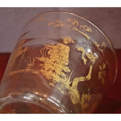 Vase Cache Pot Glass Nineteenth Decorated With Gold