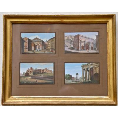 Gouache Nineteenth View Of Rome