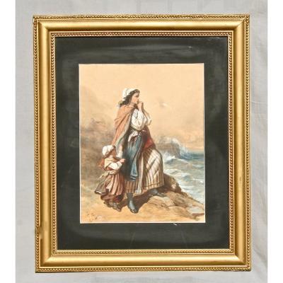 Watercolor Nineteenth Waiting Fishermen